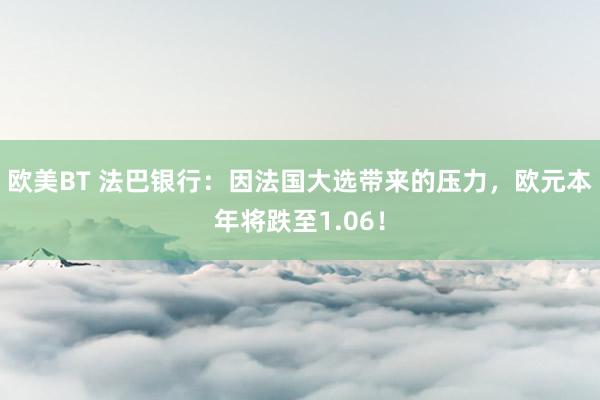 欧美BT 法巴银行：因法国大选带来的压力，欧元本年将跌至1.06！